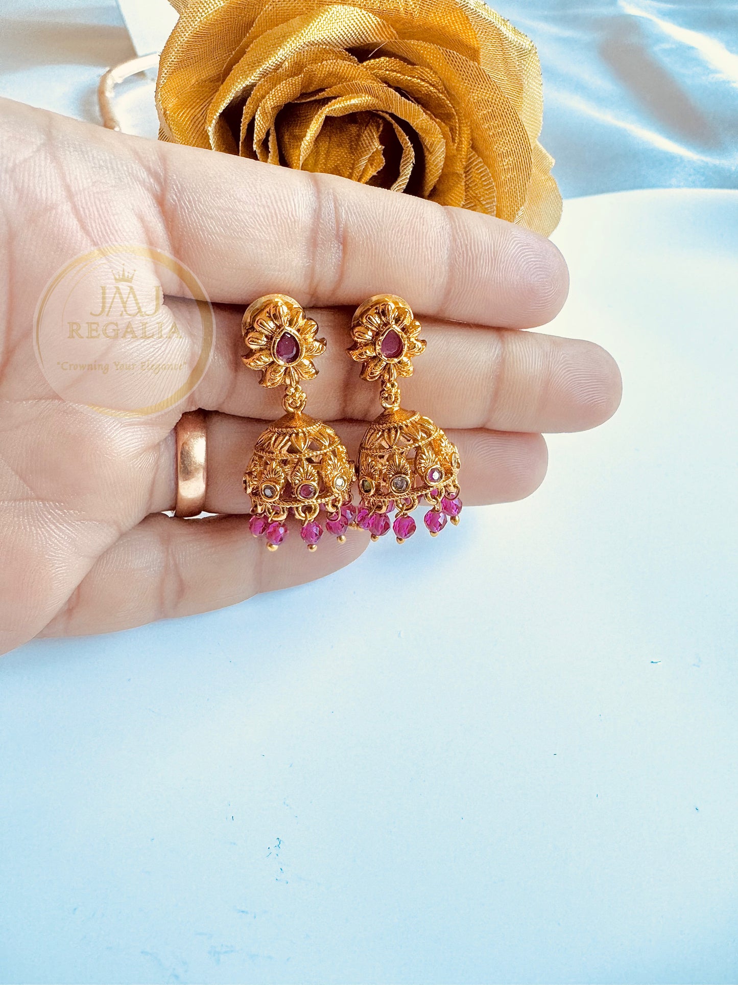Swarna Jhumki - elegant small jhumkas with color beads