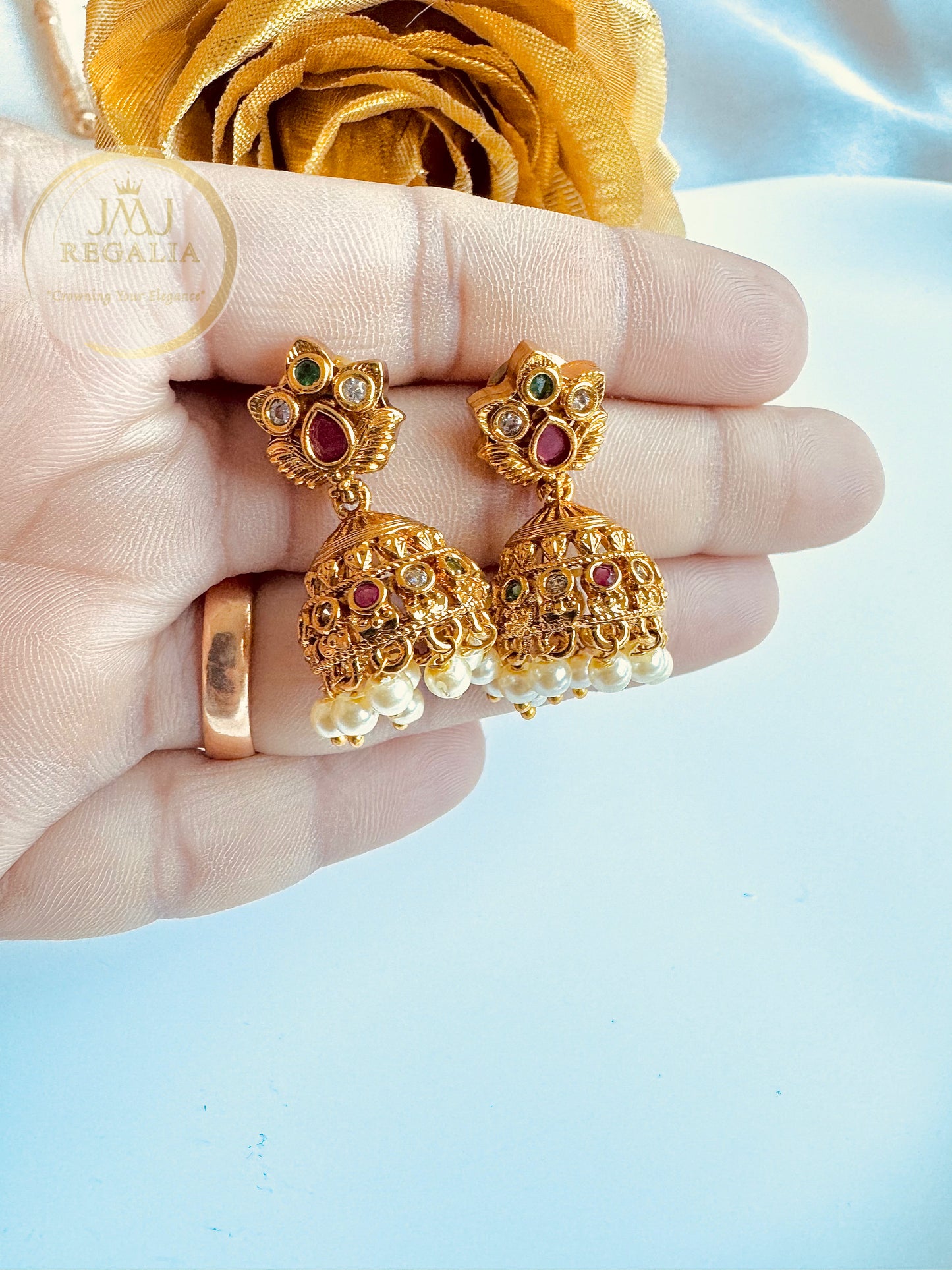 Swarna Jhumki - elegant small jhumkas with color beads