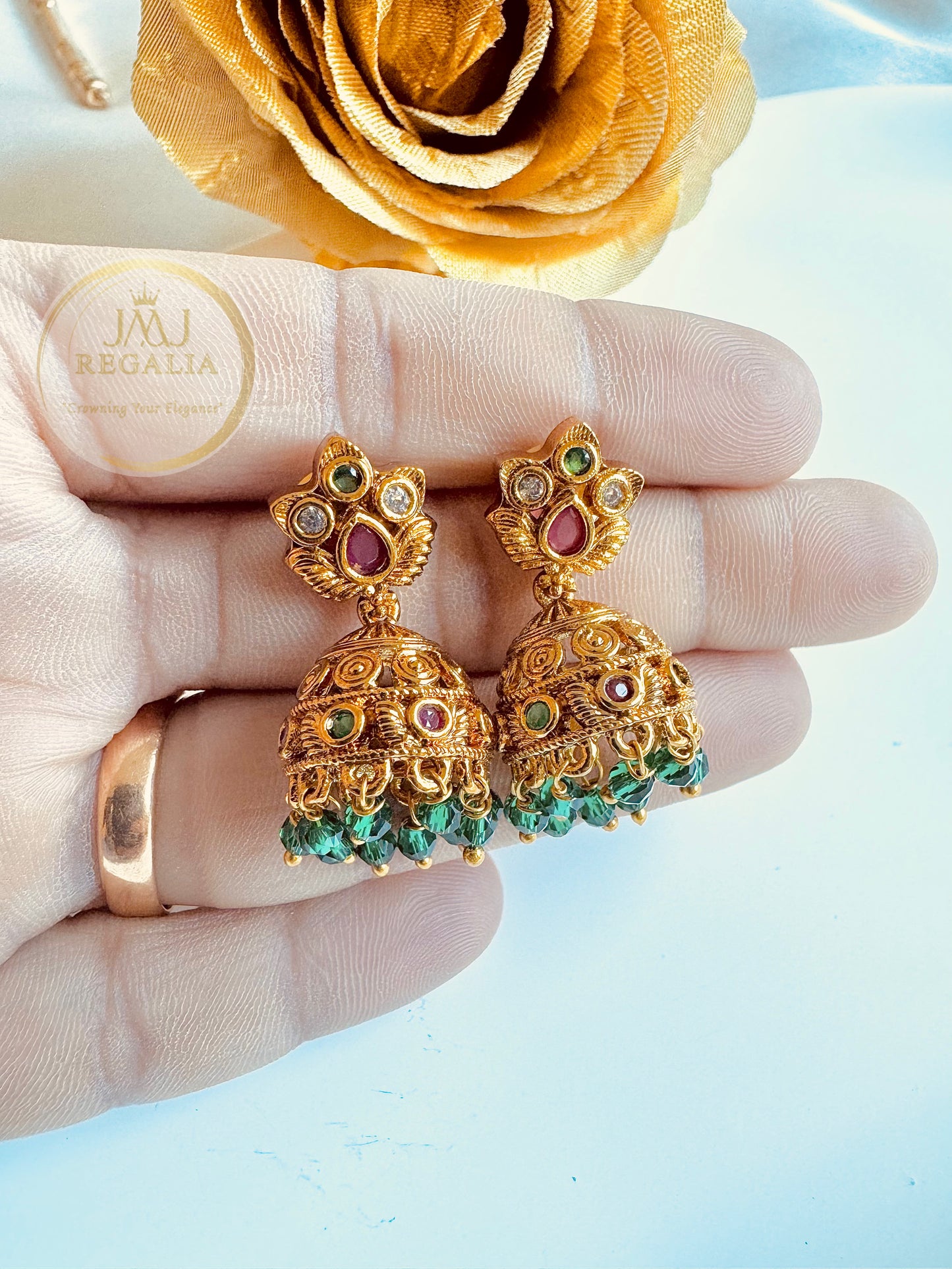 Swarna Jhumki - elegant small jhumkas with color beads