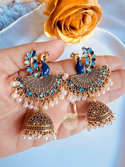 Mor Malhaar - Elegant peacock Jhumkas Earrings