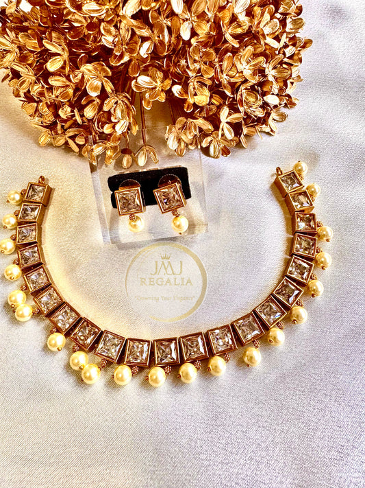 Crystal Cascade - AD stone square with pearl drop