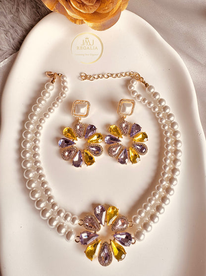 Pearl Reverie - pearl alike Flower choker necklace