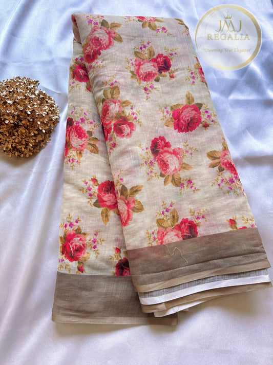 Vedika - Linen Digital cotton Saree