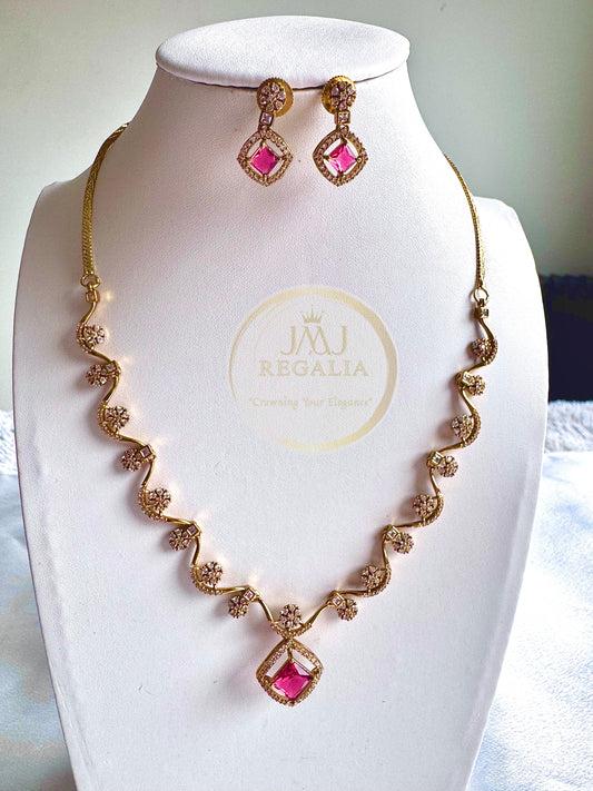 Floral Curvy- AD stone elegant antique gold necklace set